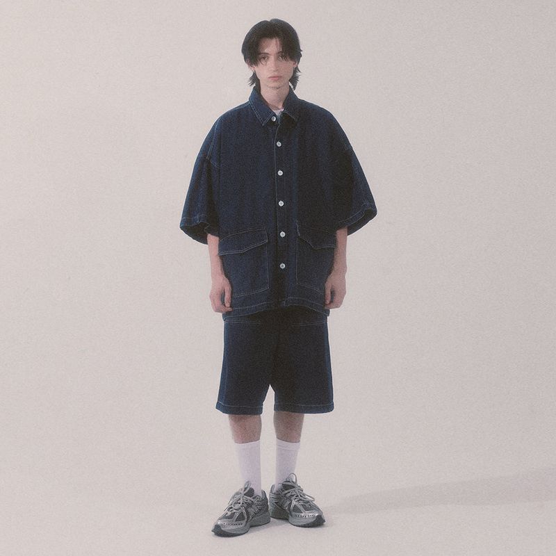 denim stitch shorts_blue