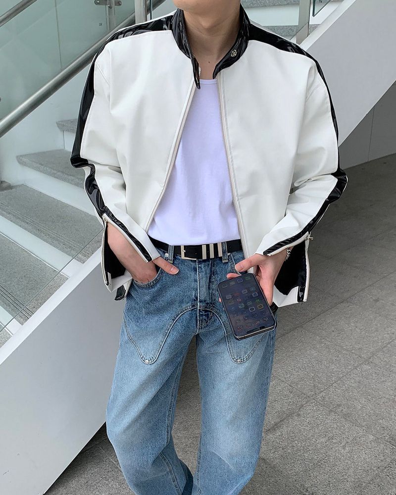 ENOC Glossy Biker Leather Jacket (2 colors)