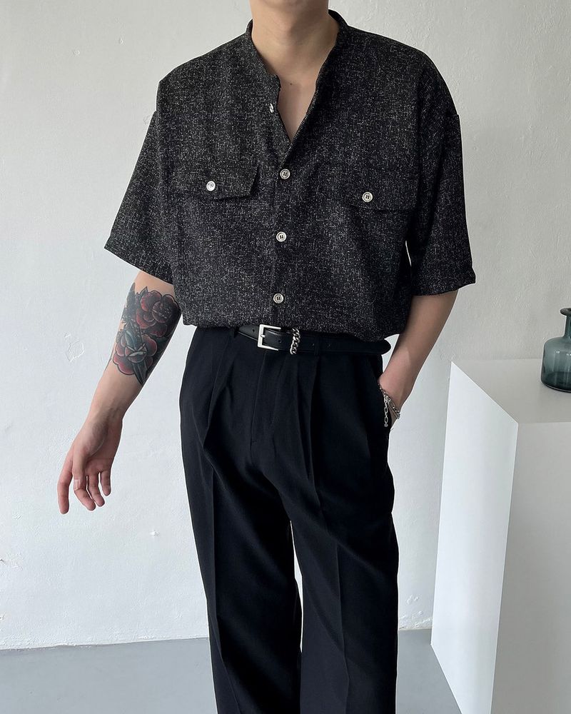 CR Tweed Round Half Shirt (2 colors)
