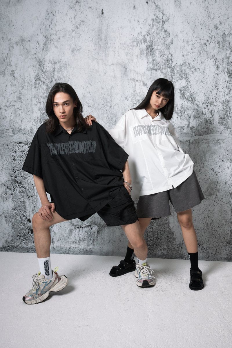 low-edge short-sleeved shirt (BLACK)