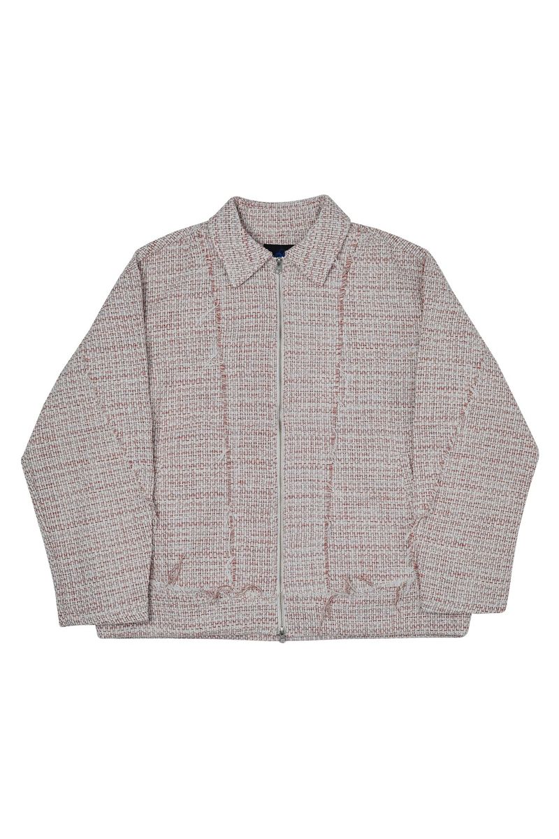 Raw Cut Detail Tweed Trucker Jacket Ivory & Red