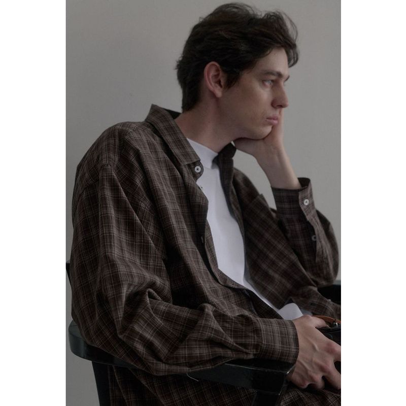 Vintage washing brown check shirts