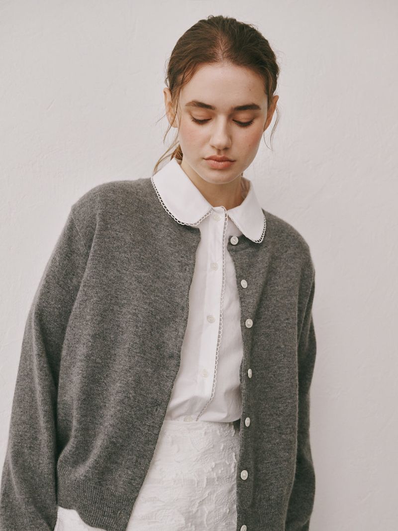 Camel round cardigan (Dark grey)