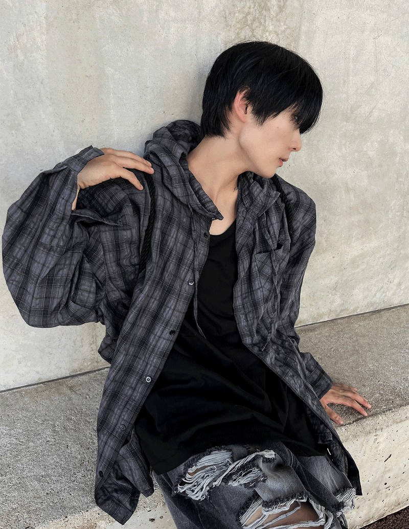 Aaron Linen Checke Hooded Shirt