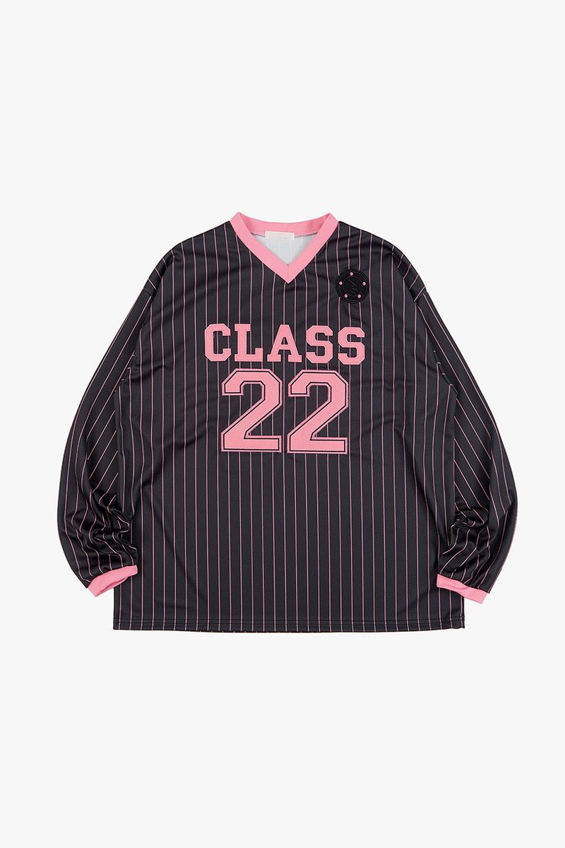 Pinstripe v-neck jersey long sleeve