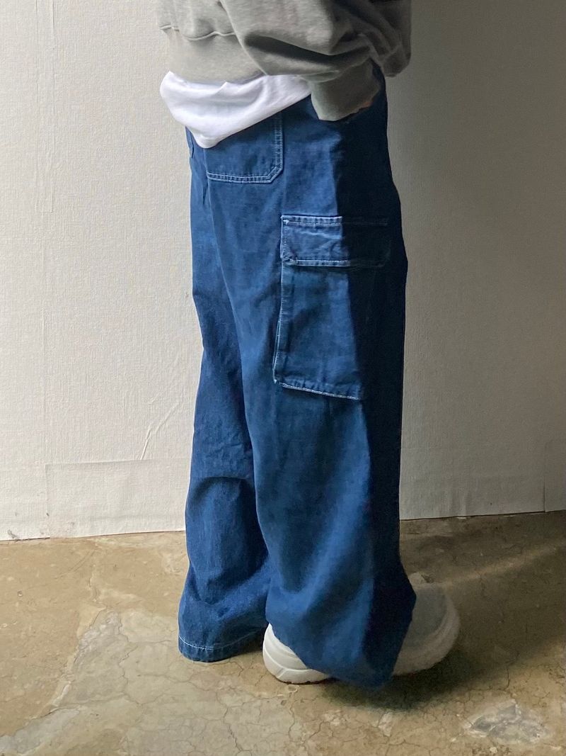 Balloon pintuck wide banding denim pants