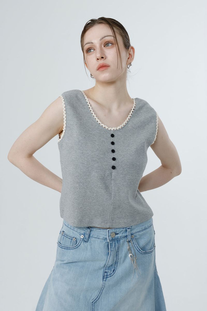 WAFFLE SLEEVELESS_MELANGE GRAY