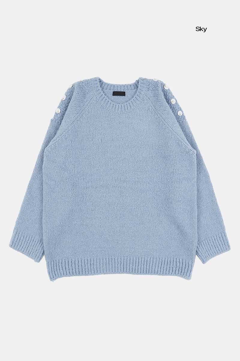 Raglan button open shoulder over-knit