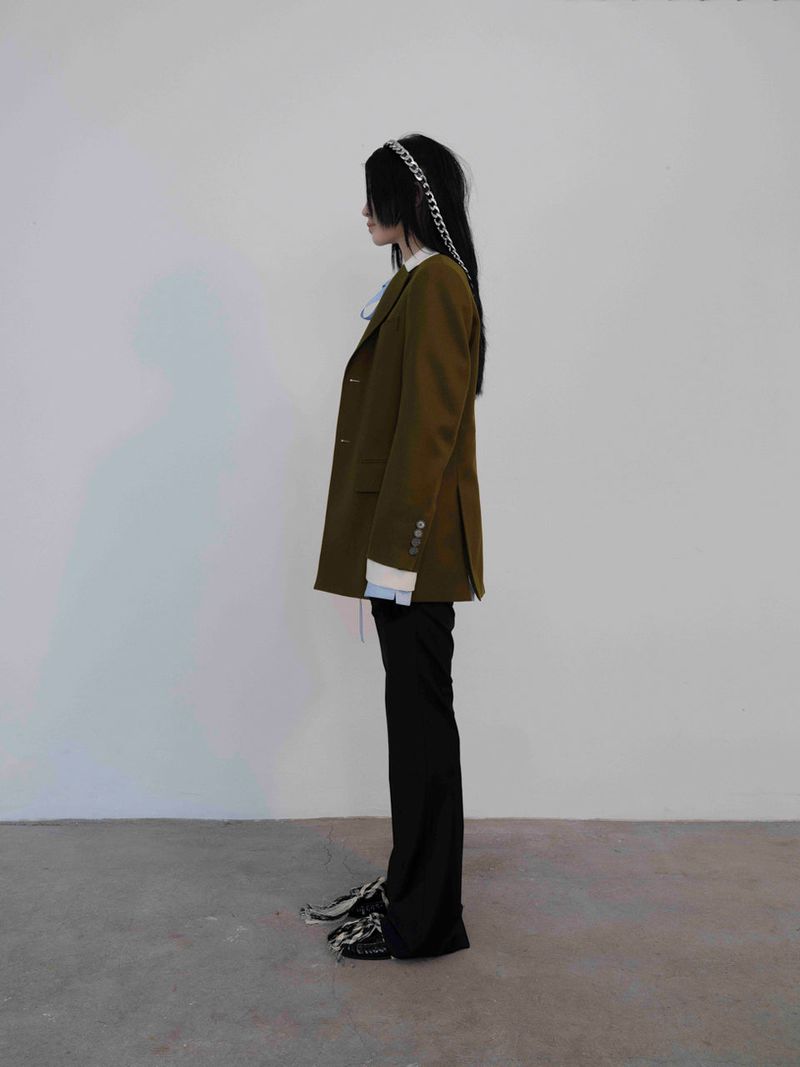 Olive Green Sleeve Layered Jacket