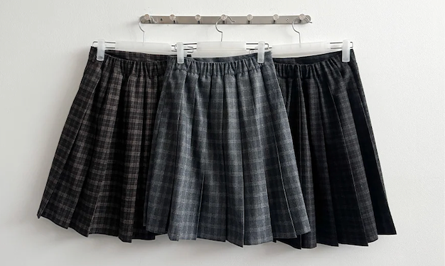 Bomi A-line pleated check midi skirt 