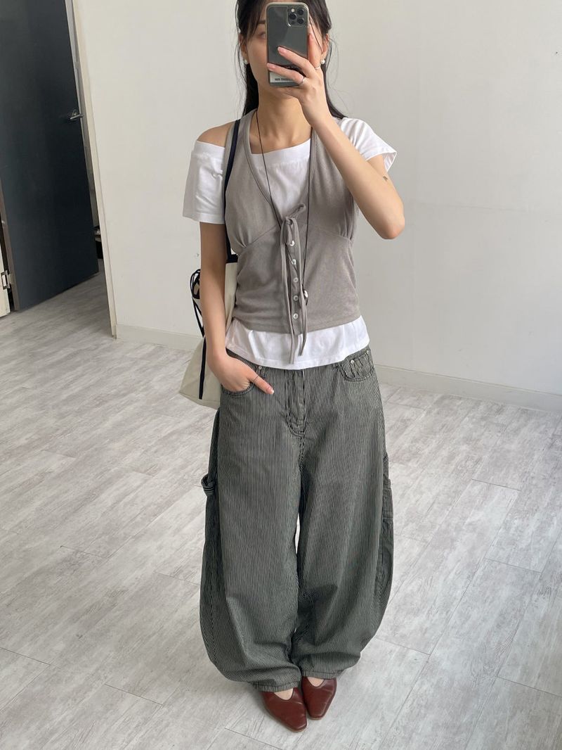 Bio Shirred Halter Neck Knit Vest