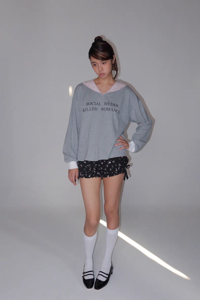 eatmeplz* ネイビーリーダーブリティッシュグレープリント長袖Tシャツ