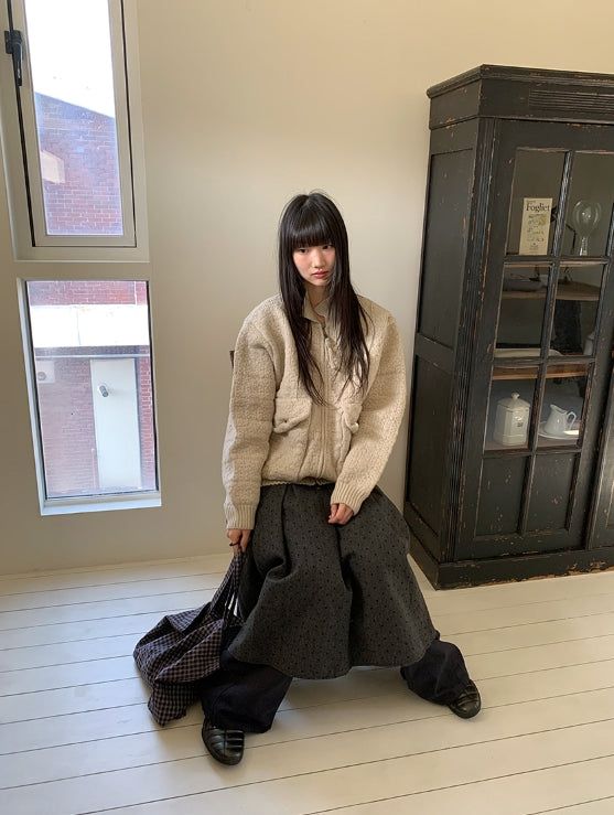 [unisex] Kamba Pocket Collar Cable Knit Zip-Up