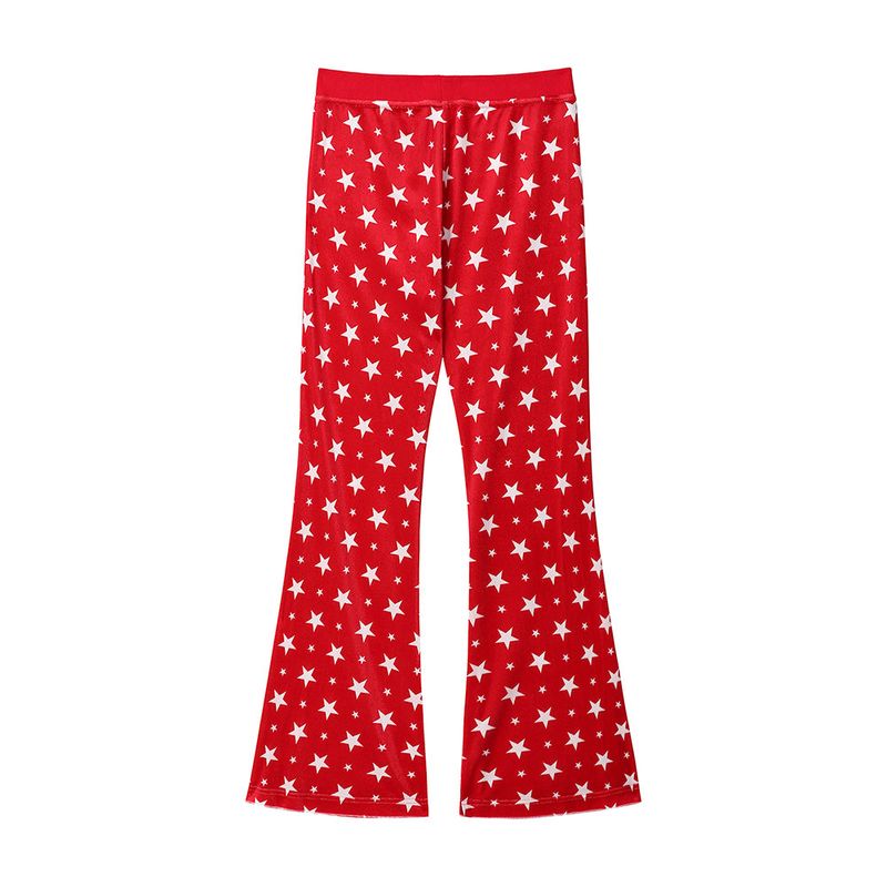 Starry Velvet Bootcut Pants - RED