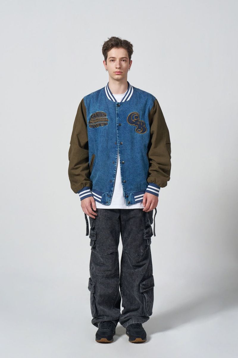Overpatch Denim Varsity Jacket - KHAKI