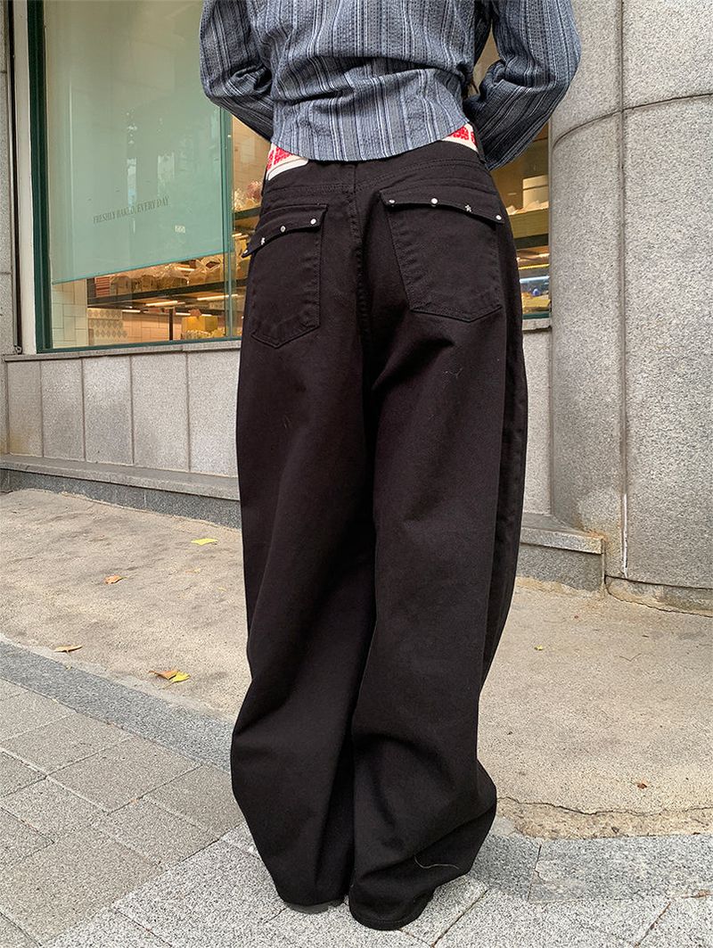 STUD FLAP COTTON JEANS