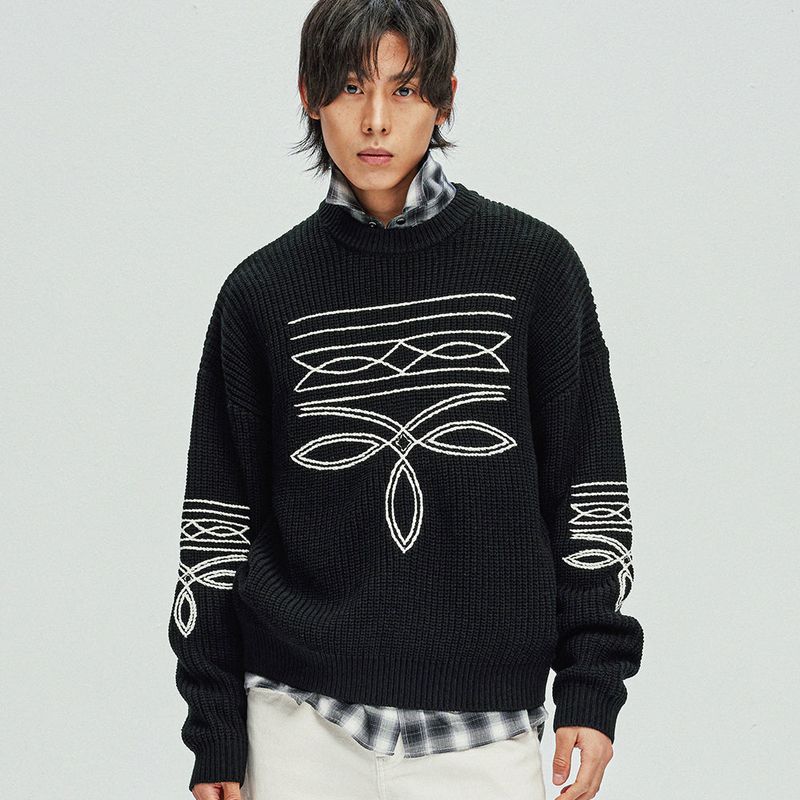 western stitch sweater black