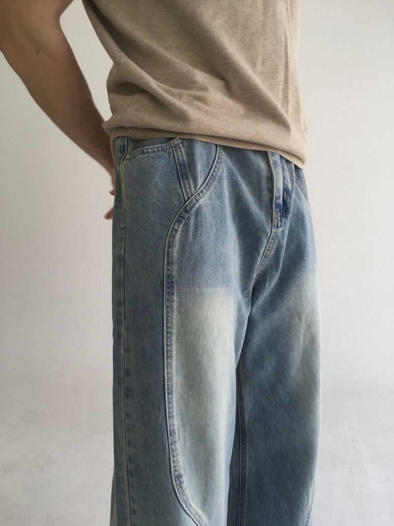 wave curved wide denim(blue)