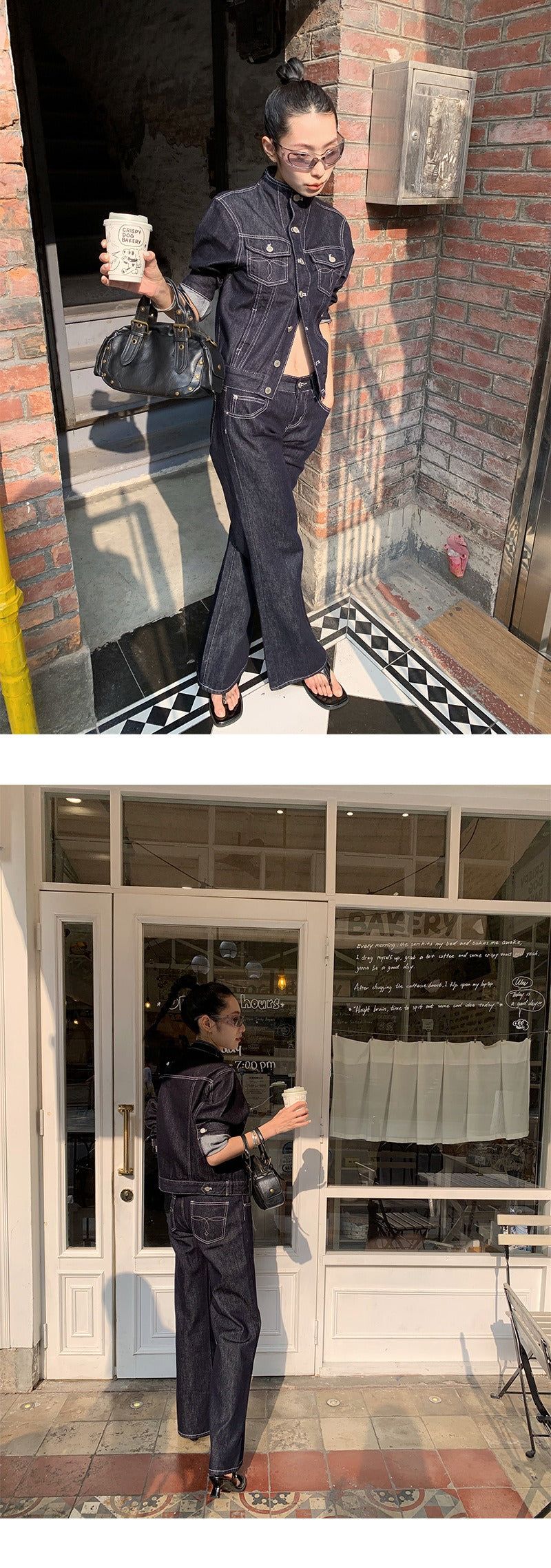 Black jeans stitch denim jacket (TOP)
