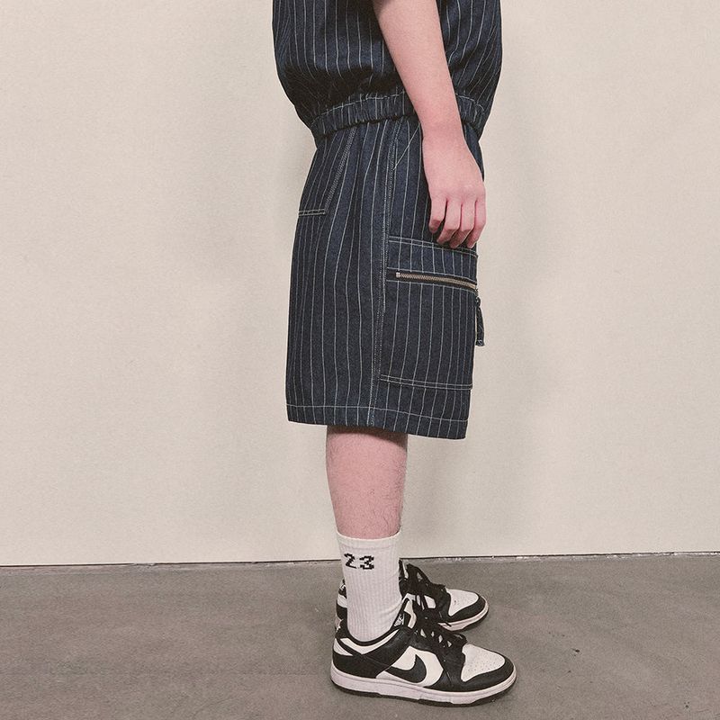 stripe denim shorts_blue