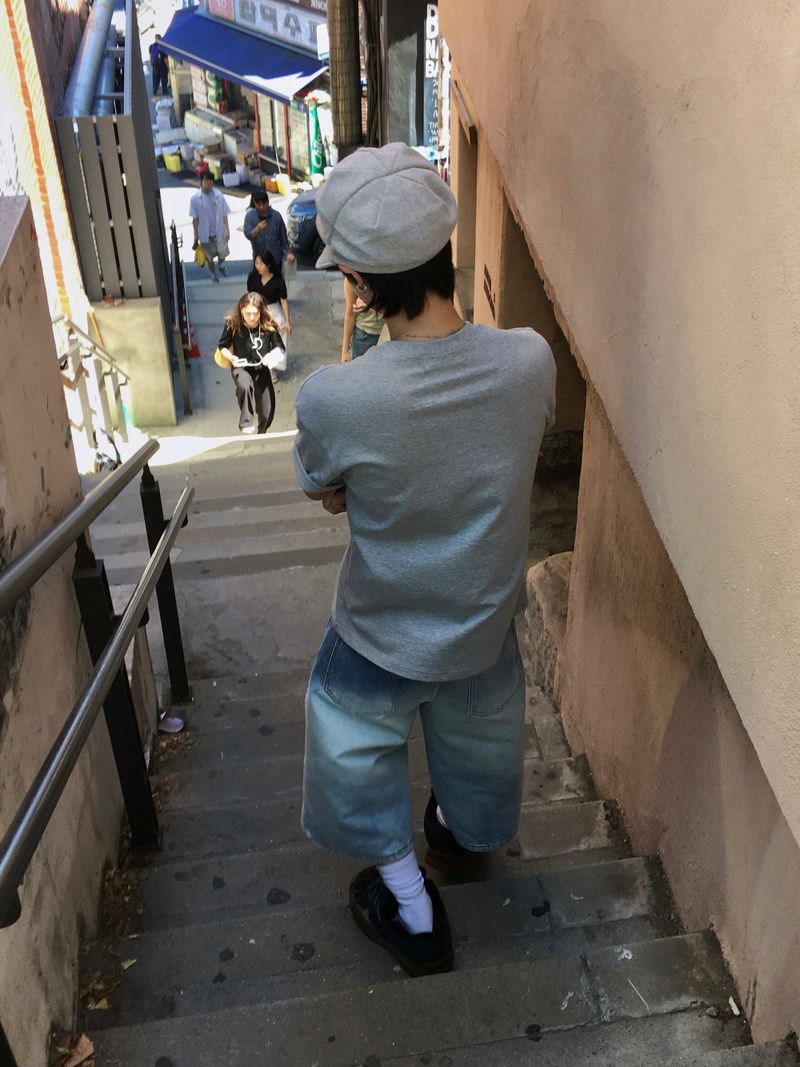 Rope Light Washing Bermuda Denim Pants