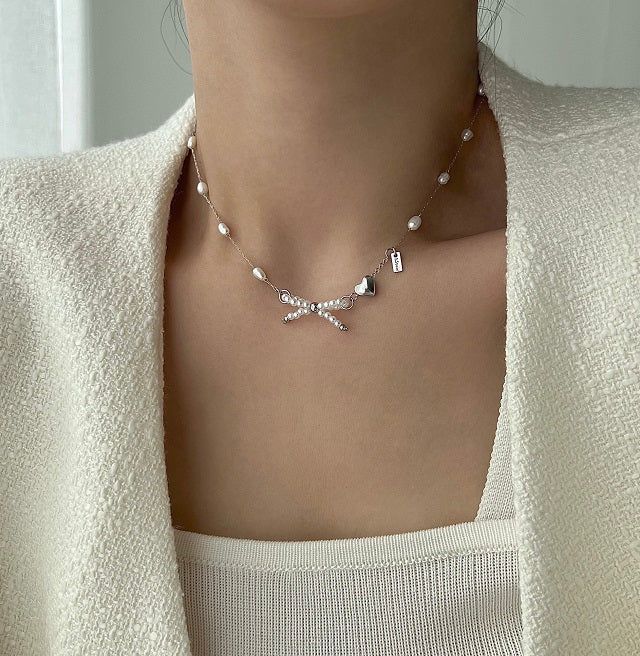 oru Ballet Core Innocent Natural Ribbon Fresh Pearl Short Layered Necklace