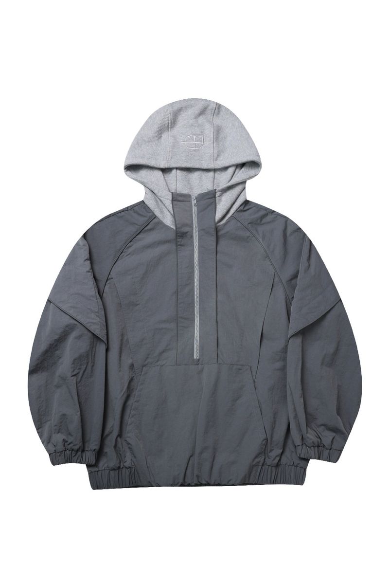 PIPPING MIX ANORAK HOODIE_GRAY