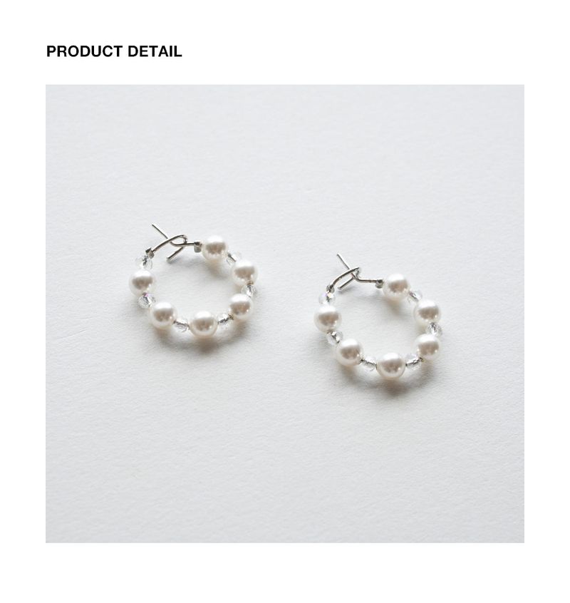 White pearl and crystal mini hoop earring