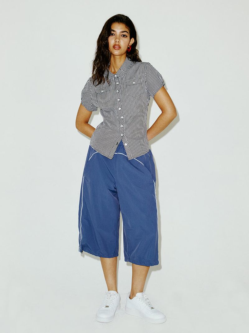 CHECK BLOUSE NAVY