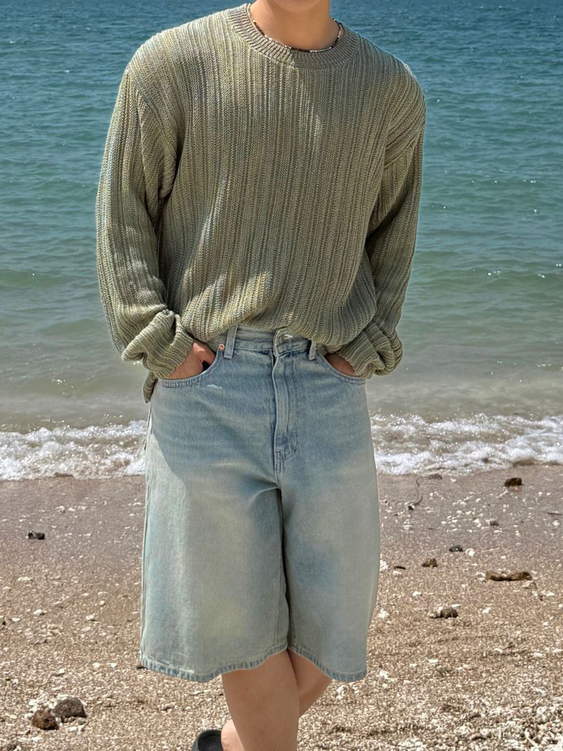 Ocean washing bermuda denim pants