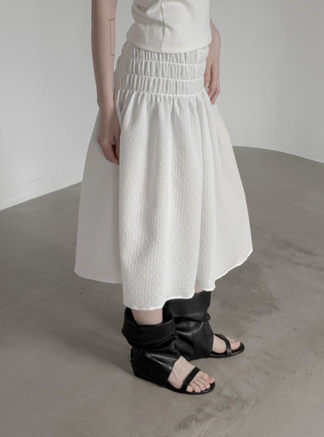 Seersucker smocked midi skirt