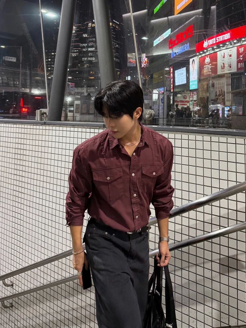 Herringbone Loose regular pants