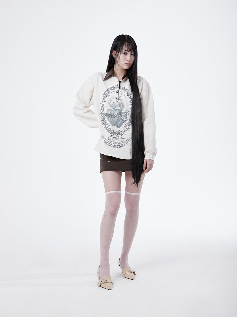 JACQUARD LEATHER COLLAR SHIRTS [IVORY]