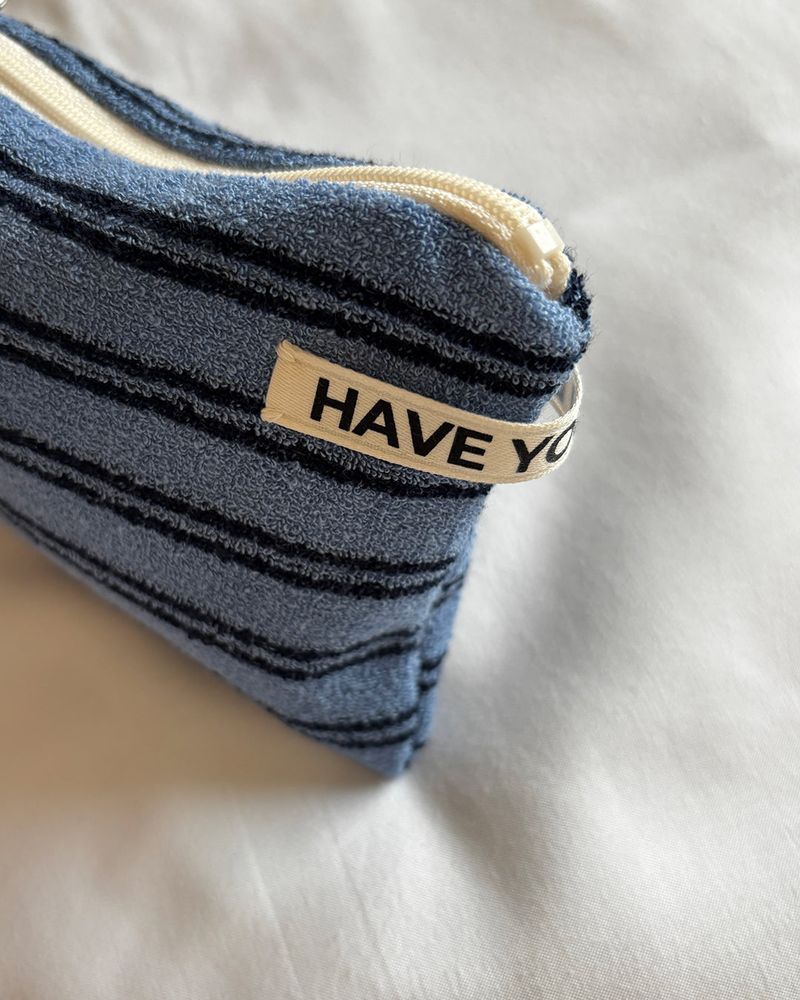 Terry stripe flat pouch - blue , S size