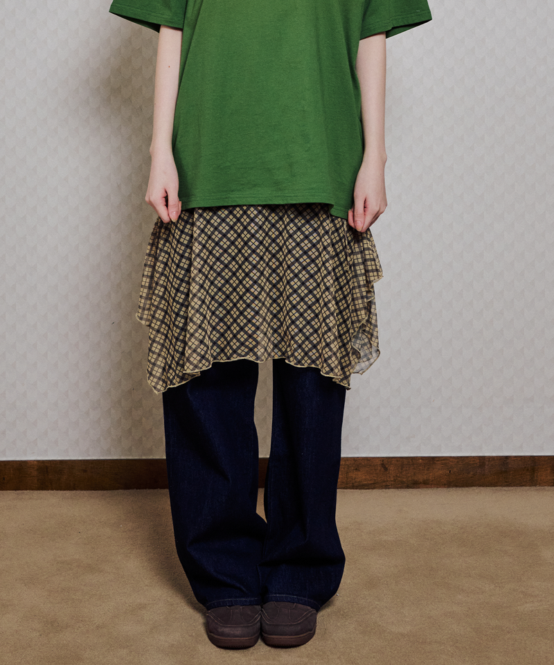ITZAVIBE(イッザバイブ)の「YELLOW CHECK LAYERED WRAP MIDI SKIRT(Skirts)」