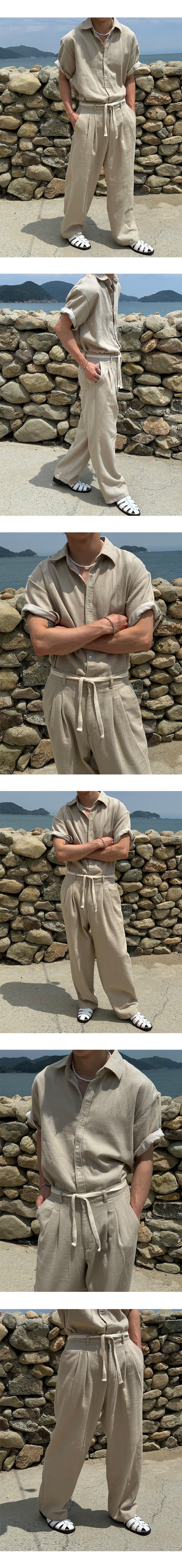 [SET UP] Premium linen string denim shirts (2color)