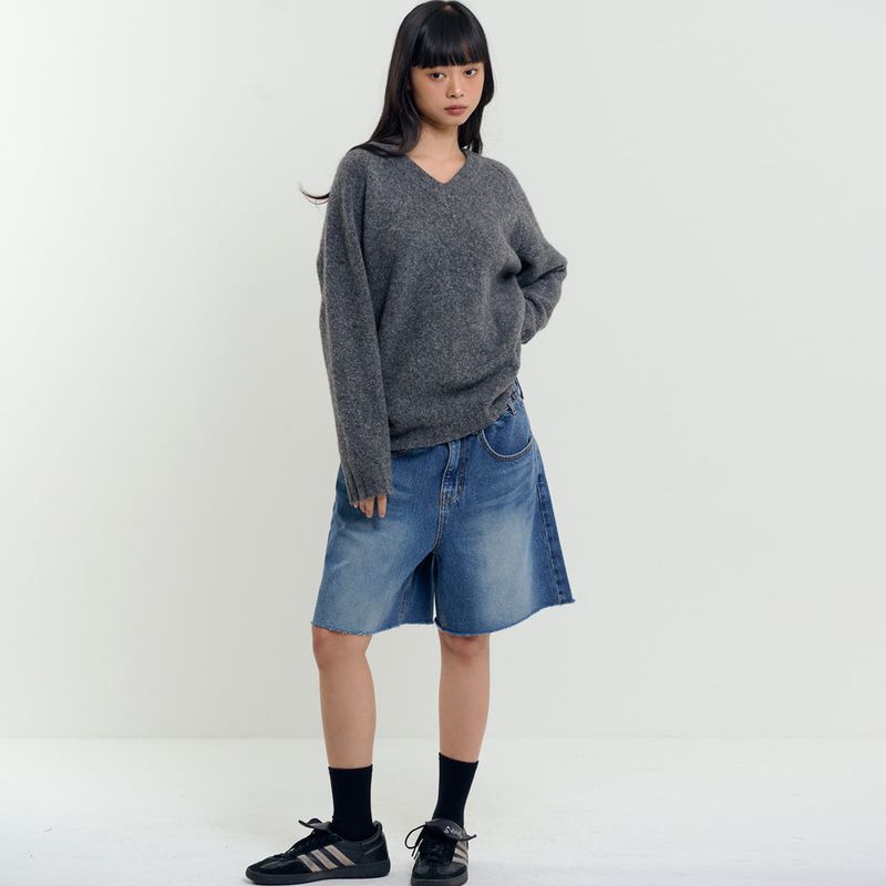 Soft Brushed V-Neck Knit Charcoal