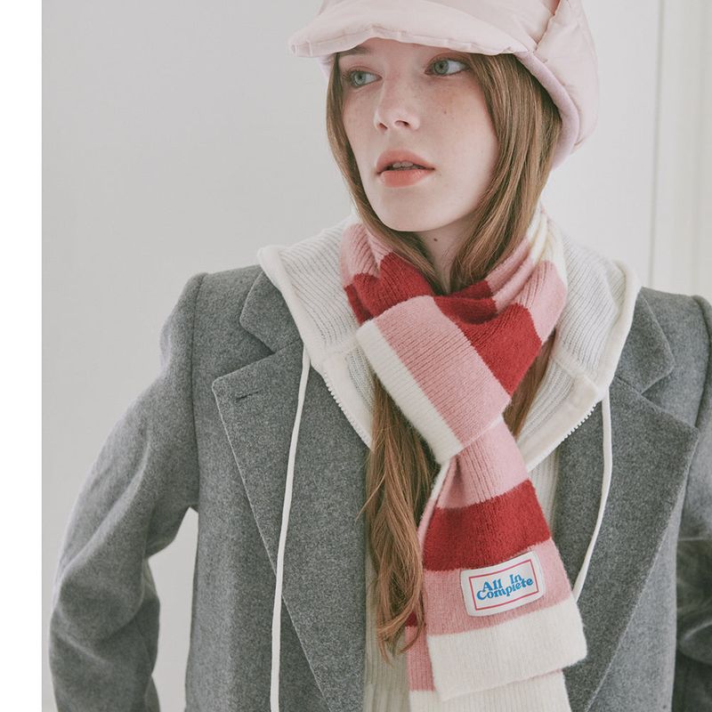 3 Stripe Knit Muffler (Cherry, Pink, Cream)