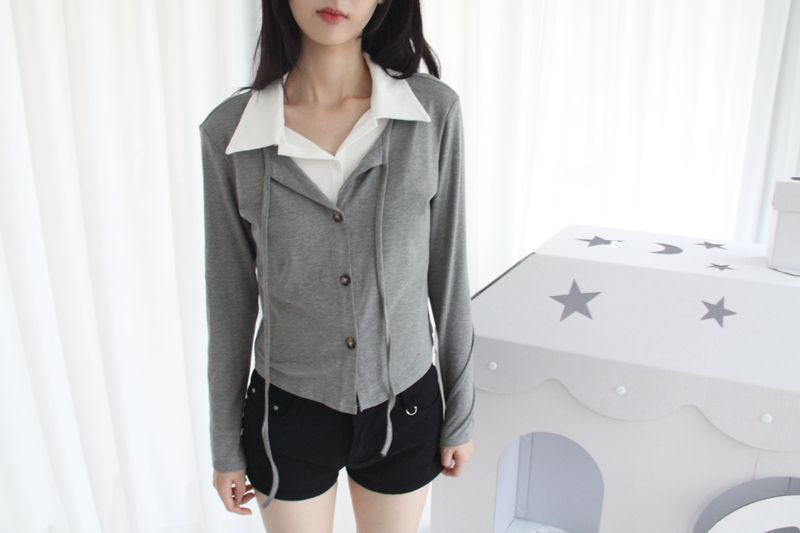 Layered Double Collar Cardigan T-shirt (2color)