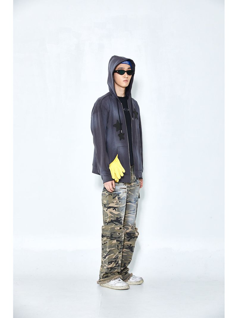 Bluesf Semi-Flare Destroyed Camo Cargo Pants