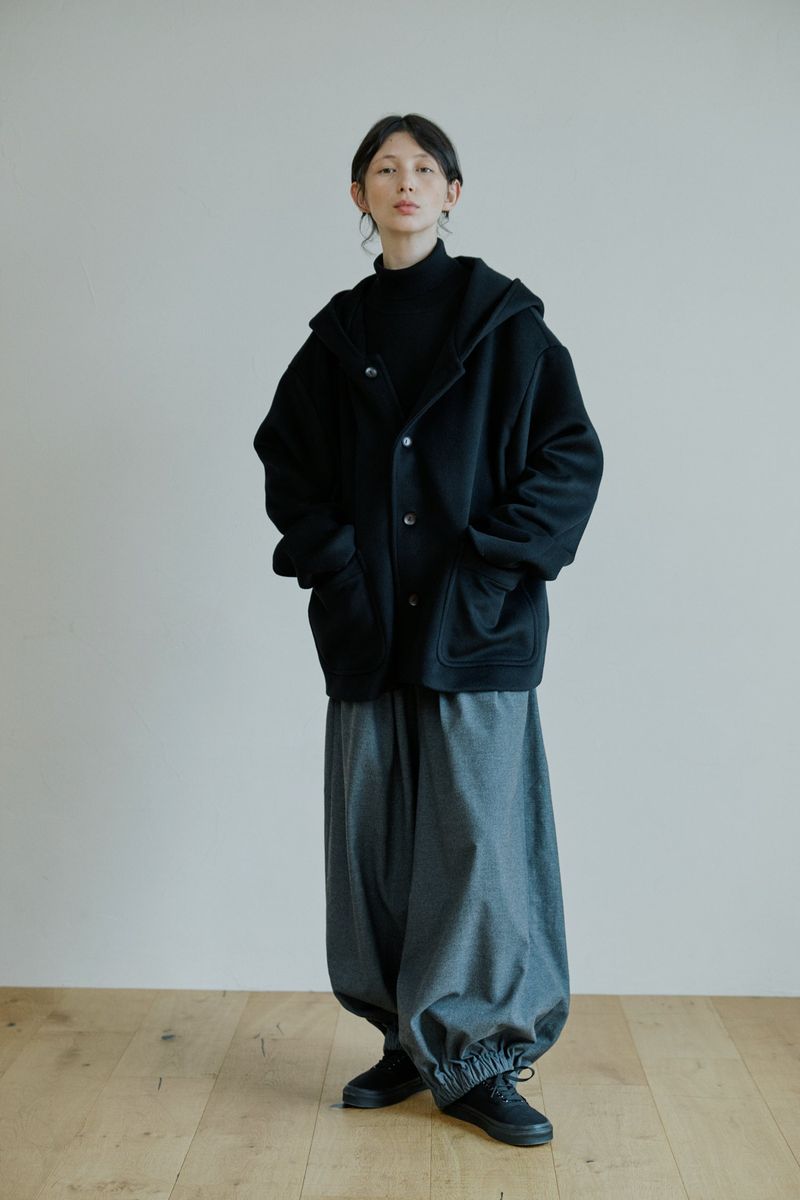 unisex wool hood coat black