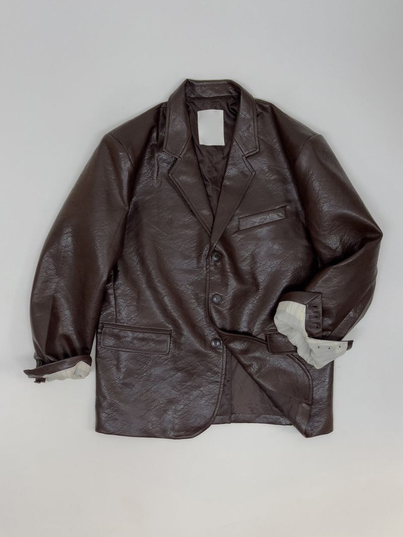 [unisex] Crack Single Leather Over Fit Jacket