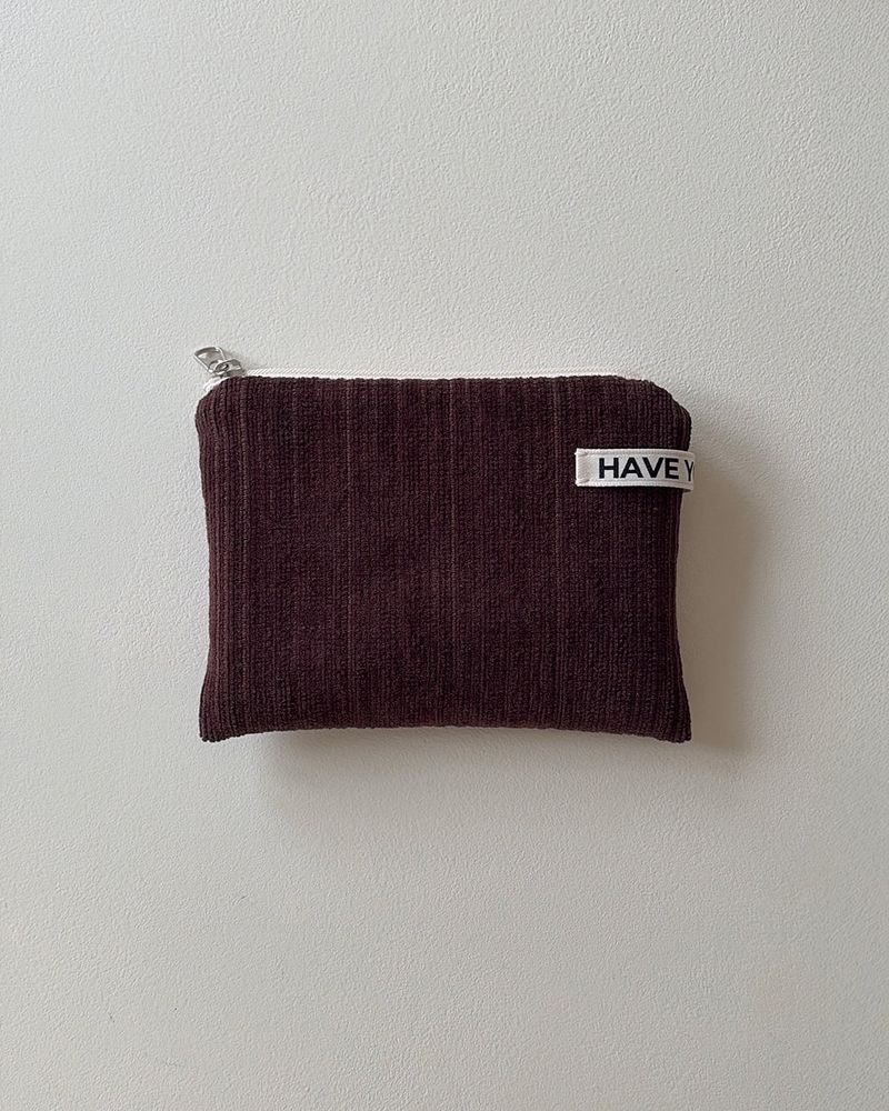 Corduroy flat pouch - brown , M size