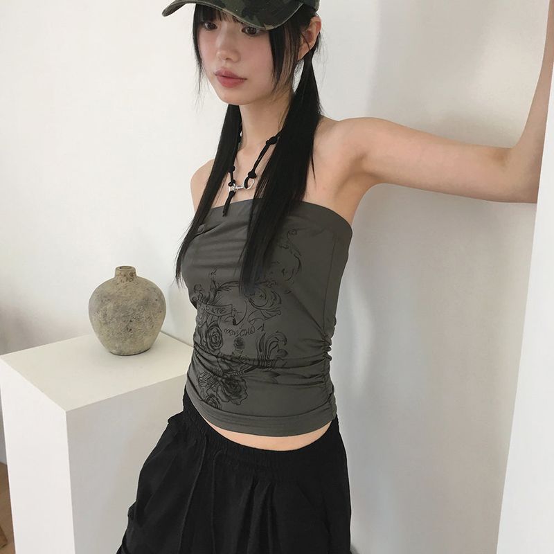 WONDER WONDER（ワンダーワンダー）の「Soten Hip Flower Tattoo Printing shirring Banding Tube Top（Tops）」