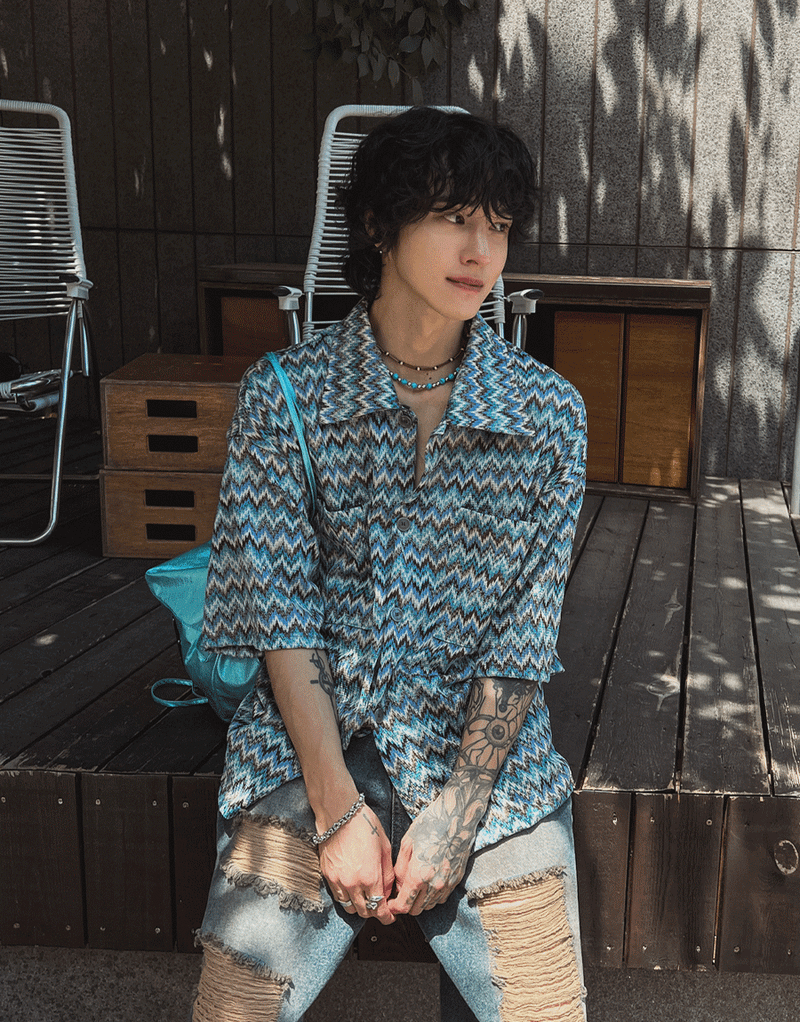 2PLAN（ツープラン）の「ドーバーウェーブハーフシャツ (2 color)（Tops）」