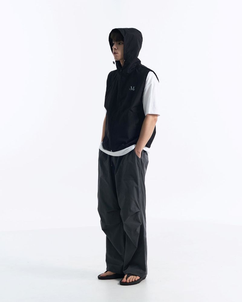 TECH NYLON HOOD VEST (Black, Charcoal) 