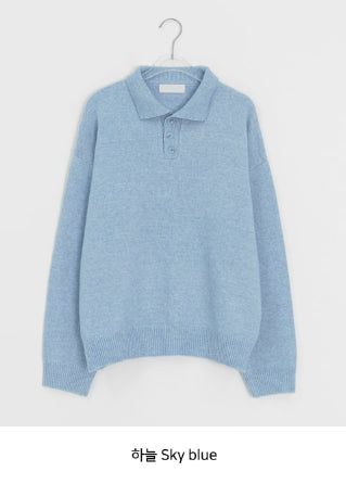 Huble Color Button Wool Collar Over Knit