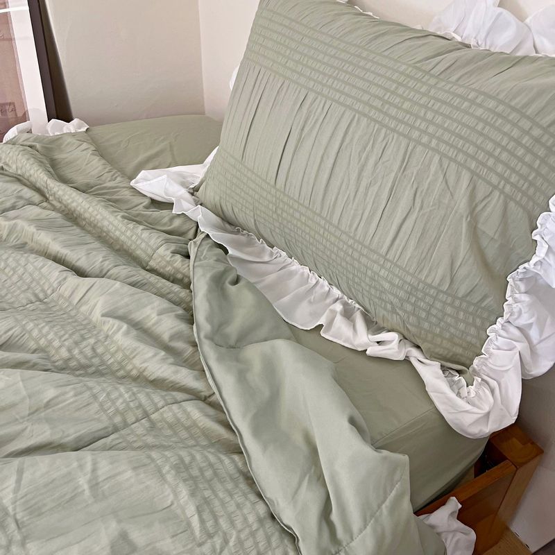 Shirring ruffle light comforter set - Milky Green - SS