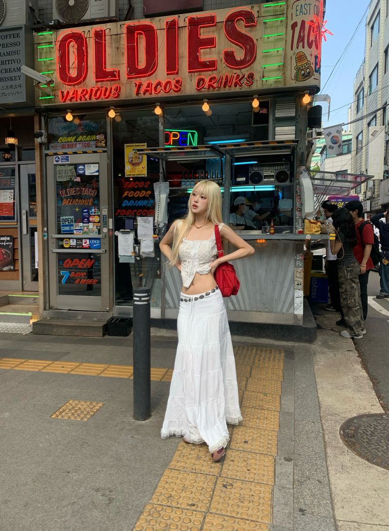 maxi white long skirt
