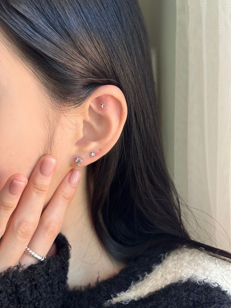 [4 set] Darling Star Piercing Set / Star Cubic Drop Mini Simple Daily Twinkle